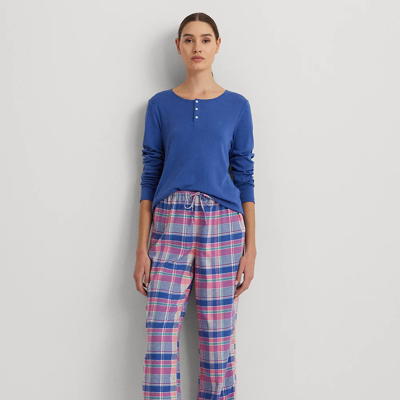 Shop Lauren Ralph Lauren Plaid Cotton-blend Henley Pajama Set In Multi Plaid