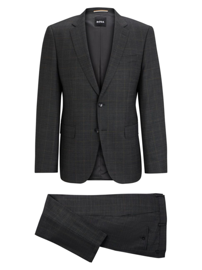 Shop Hugo Boss Men's Slim-fit Suit In Checked Stretch Wool In Grey