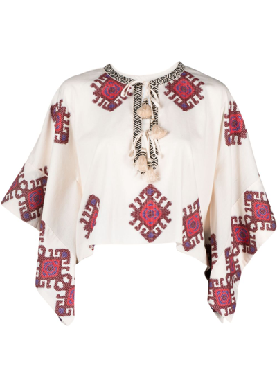 Shop Johanna Ortiz White Bushveld Cropped Poncho - Women's - Cotton In Neutrals