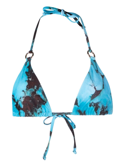 Shop Louisa Ballou Blue Mini Ring Abstract-print Bikini Top