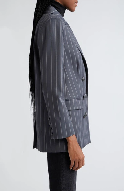 Shop L Agence Aimee Stripe Double Breasted Blazer In Charcoal Grey
