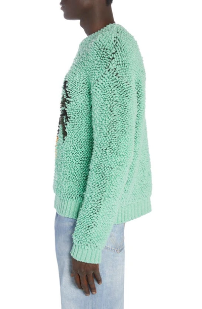 Shop Bottega Veneta Rooster Jacquard Loopy Wool Crewneck Sweater In Siren