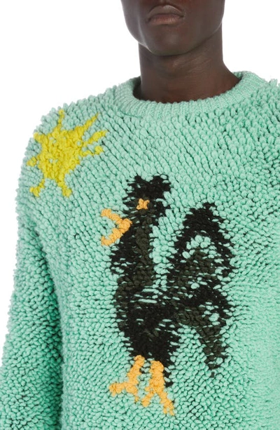 Shop Bottega Veneta Rooster Jacquard Loopy Wool Crewneck Sweater In Siren