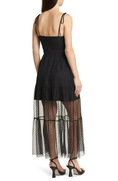 Shop Lulus Romantic Spot Tie Strap Mesh Maxi Dress In Black Polka Dot