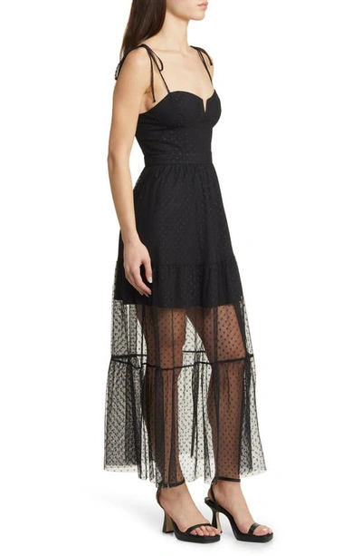 Shop Lulus Romantic Spot Tie Strap Mesh Maxi Dress In Black Polka Dot