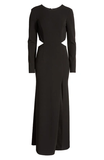 Shop Lulus Going For The Wow Side Slit Long Sleeve Gown In Black