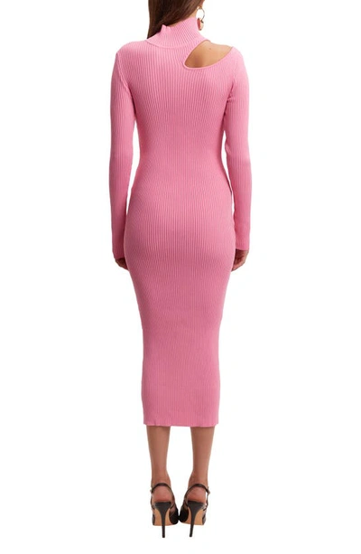 Shop Bardot Ainsley Cutout Long Sleeve Turtleneck Rib Sweater Dress In Candy Pink