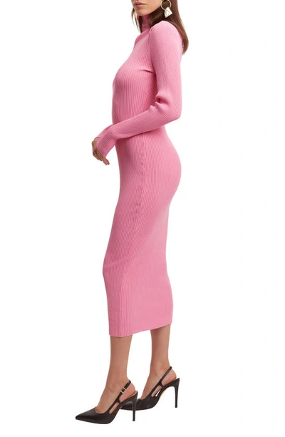 Shop Bardot Ainsley Cutout Long Sleeve Turtleneck Rib Sweater Dress In Candy Pink