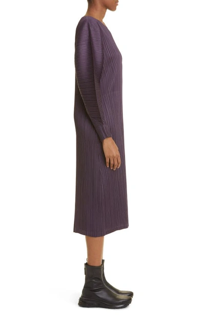 Shop Issey Miyake Monthly Colors November Pleated Long Sleeve Midi Dress In Dark Purple