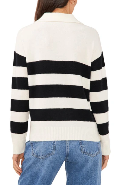 Shop Vince Camuto Stripe Polo Sweater In Antiq White