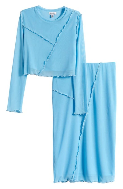 Shop Love, Fire Kids' Seam Detail Long Sleeve Top & Skirt Set In Baltic Sea