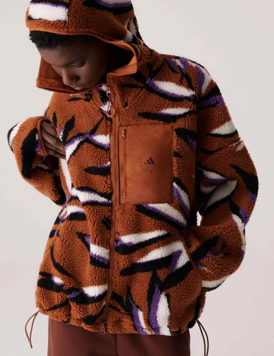 Shop Adidas By Stella Mccartney Jacquard Fleece Top In Brown