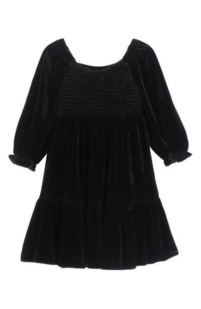 Shop Zunie Kids' Three-quarter Puff Sleeve Smocked Dress In Black