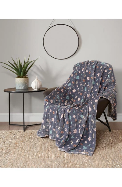 Shop Ymf Cozy Plush Throw Blanket In Gray Floral