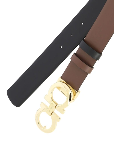 Shop Ferragamo Reversible And Adjustable "gancini" Belt In Brown