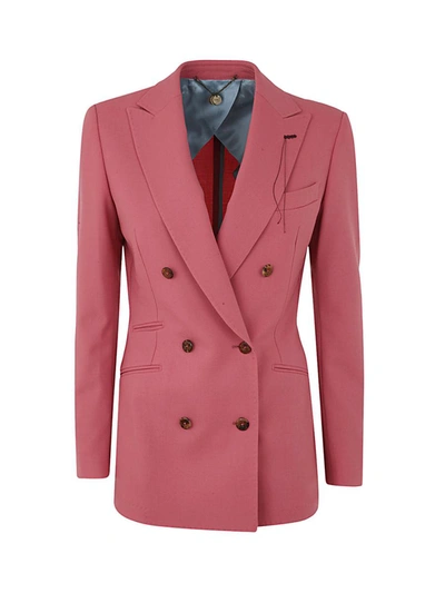 Shop Maurizio Miri Double Breasted Stretch Wool Blazer Clothing In Pink & Purple