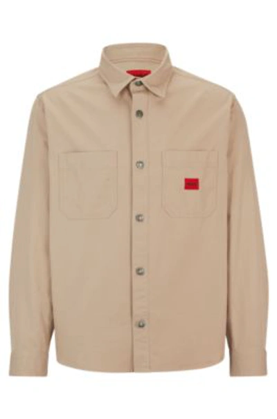 Hugo Boss Oversize-fit Shirt In Cotton Twill With Logo Label In Beige