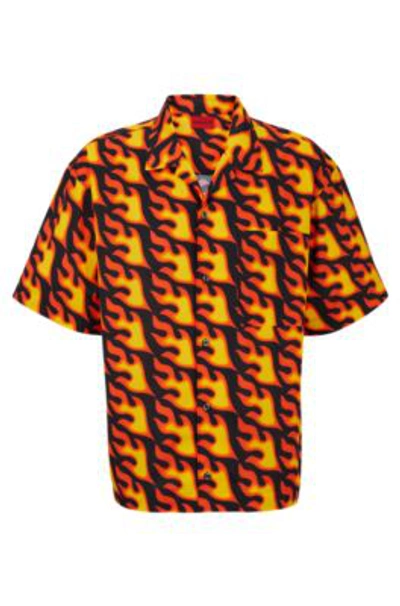 Shop Hugo Oversize-fit Short-sleeved Shirt In Seasonal Print In Patterned
