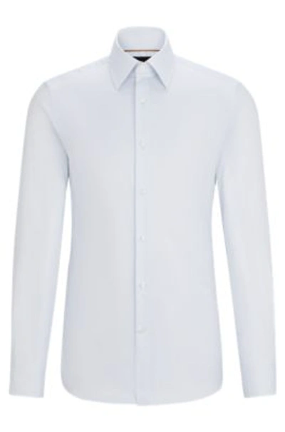 Shop Hugo Boss Slim-fit Shirt In Cotton Dobby With Angled Cuffs In Light Blue