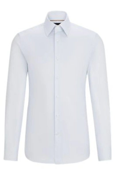 Hugo Boss Slim-fit Shirt In Cotton Dobby With Angled Cuffs In Light Blue