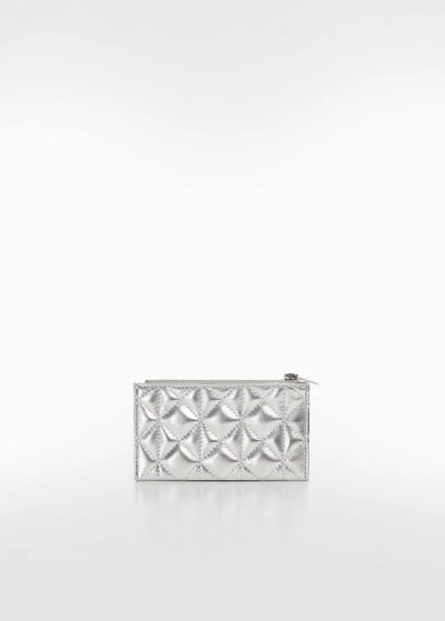 Shop Mango Quilted Purse With Logo Silver In Argent