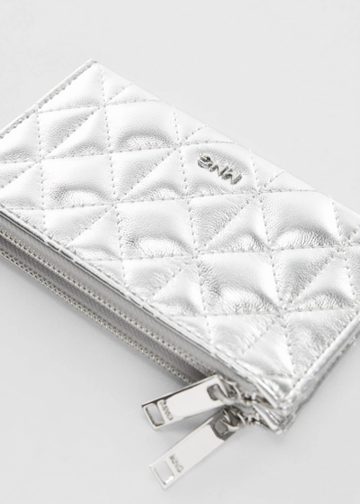 Shop Mango Quilted Purse With Logo Silver In Argent
