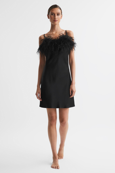 Shop Sleeper Feather Mini Slip Dress In Black
