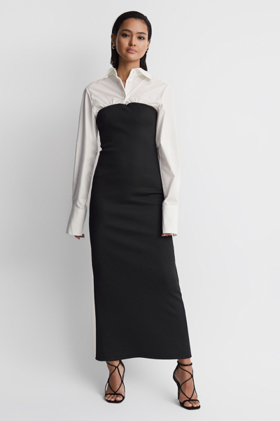 Shop Anna Quan Hybrid Shirt Jersey Maxi Dress In Swan Black