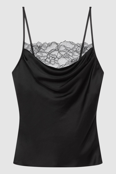 Shop Anna Quan Satin Lace Cowl Neck Camisole In Black