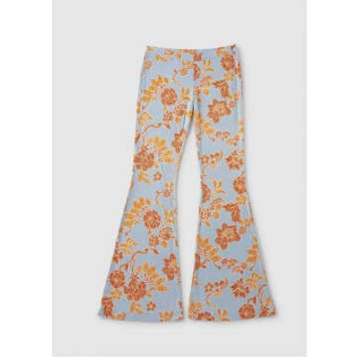 Shop Free People Womens Make A Statement Flare Trousers In Cloud Combo