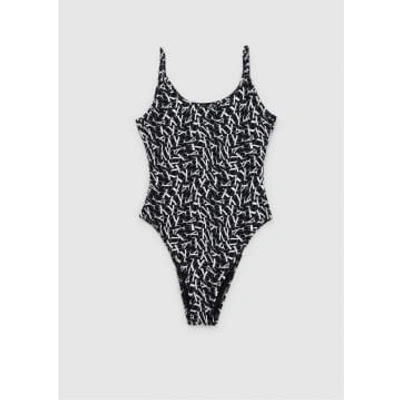 Shop Calvin Klein Womens Warped Monogram Print Scoop Neck Swimsuit In Warped Monogram Black