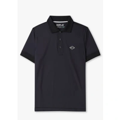 Shop Replay Mens Short Sleeve Polo Shirt Hyperflex Hybrid In Black