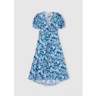 Shop Replay Womens Patterned Midi Dress In White Azure Blue
