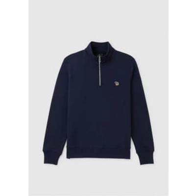 Shop Paul Smith Mens Ls Regular Fit Half Zip Zebra Sweatshirt In Blue