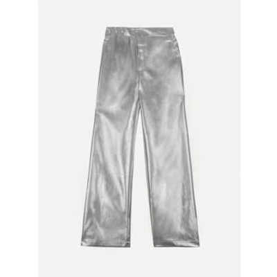 Shop Ange Pitty Silver Straight-leg Trousers In Imitation Leather In Metallic
