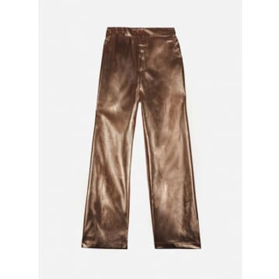 Shop Ange Pitty Bronze Straight-leg Trousers In Imitation Leather In Metallic