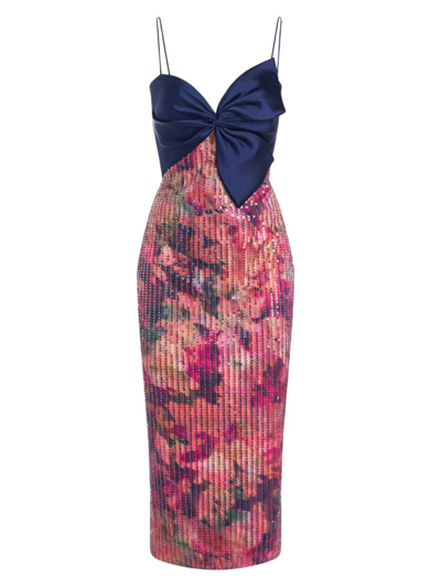 Shop Theia Women's Rosa Sequined Bow Midi-dress In Aurora
