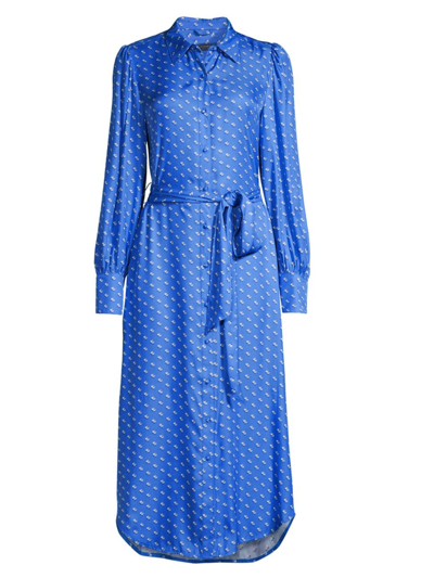 Shop Vineyard Vines Women's Silk-blend Twill Midi Shirtdress In Splatter Tide Blue