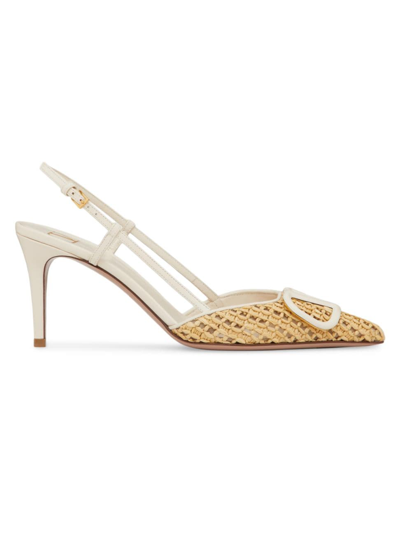 Shop Valentino Women's Vlogo Signature Woven Nappa Slingback Pumps 80mm In Natural Ivory
