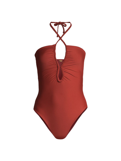 Shop Juan De Dios Women's Saint Tropez Halterneck One-piece Swimsuit In Terracota