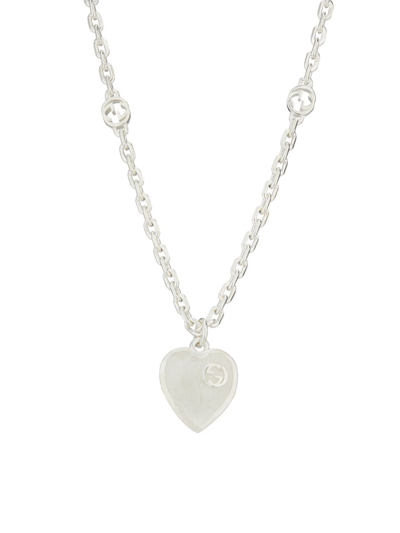 Shop Gucci Women's Sterling Silver Gg Heart Pendant Necklace