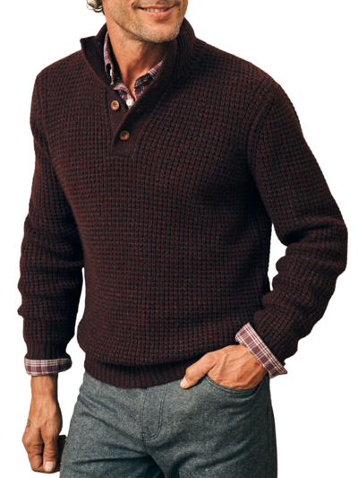 Shop Faherty Men's Wool-blend Button-front Sweater In Maroon Rock Marl