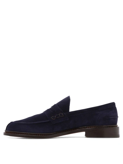 Tricker's Suede Loafers With Round Toe And Penny Strap In Black