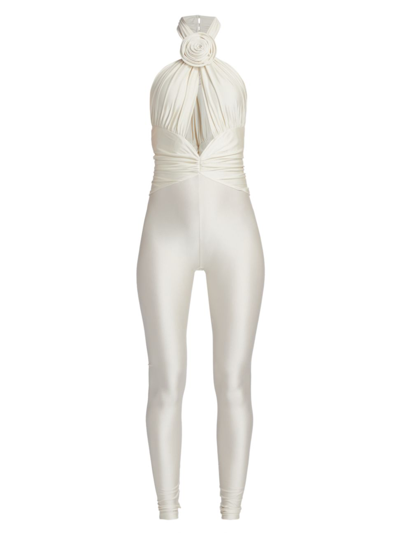 Shop Ronny Kobo Women's Abreen Stretch Shimmer Cut-out Halterneck Jumpsuit In Pearl