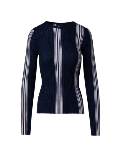 Shop Akris Women's Striped Wool & Silk-blend Sweater In Navy Greige