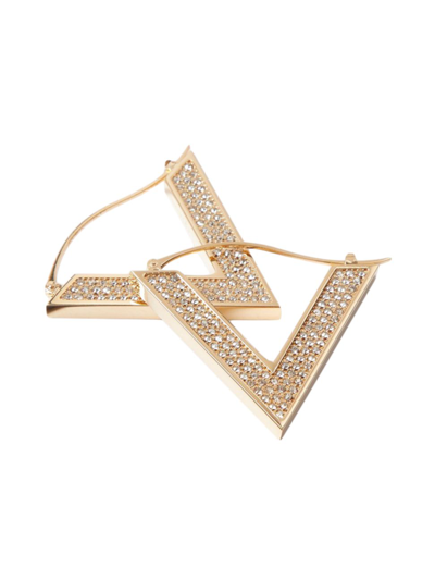 Shop Valentino Women's V Detail Metal And Swarovski Crystal Earrings In Gold