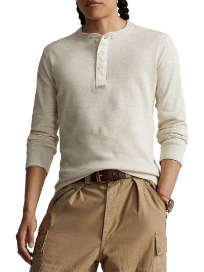 Shop Polo Ralph Lauren Men's Waffle-knit Long-sleeve Henley T-shirt In White
