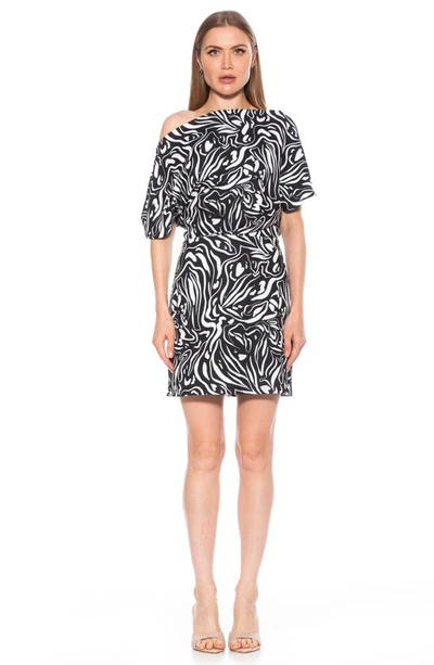 Shop Alexia Admor Suri Draped One-shoulder Minidress In Black White Zebra