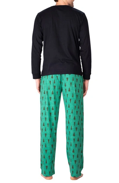 Shop Sleephero Knit Pajamas In Black With Evergreen