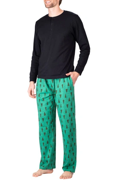 Shop Sleephero Knit Pajamas In Black With Evergreen